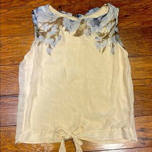 ✨ 100% Silk Floral Sleeveless Top | Cream & Blue | Made in Italy 🇮🇹